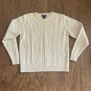 Lands' End Cream Cable Knit Crewneck Sweater